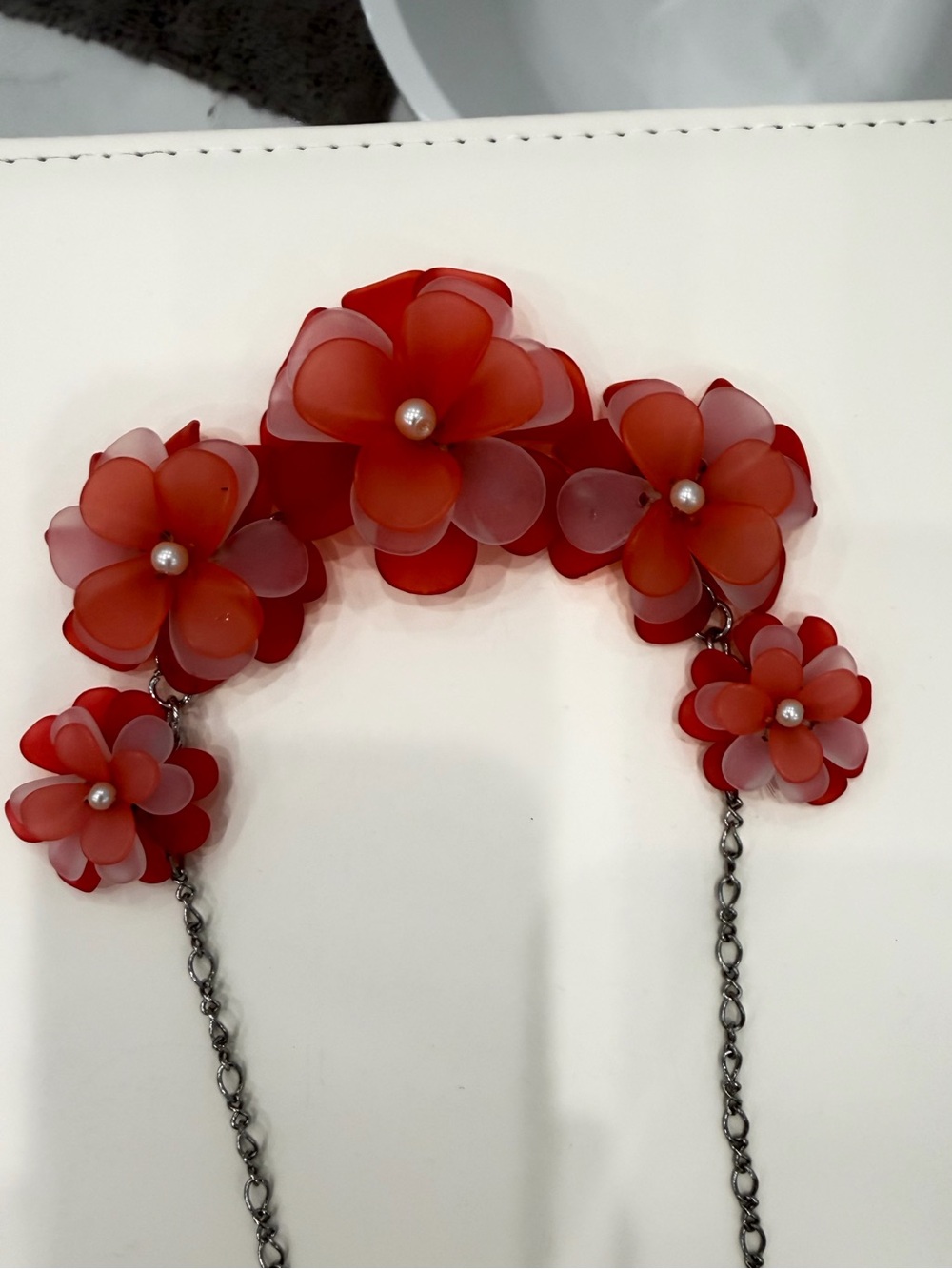 Charming Charlie Coral and Pink Floral Necklace - Picture 2 of 9